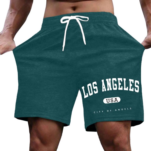 Pantalones cortos informales con estampado de letras para hombre, de poliéster transpirable, para el verano
