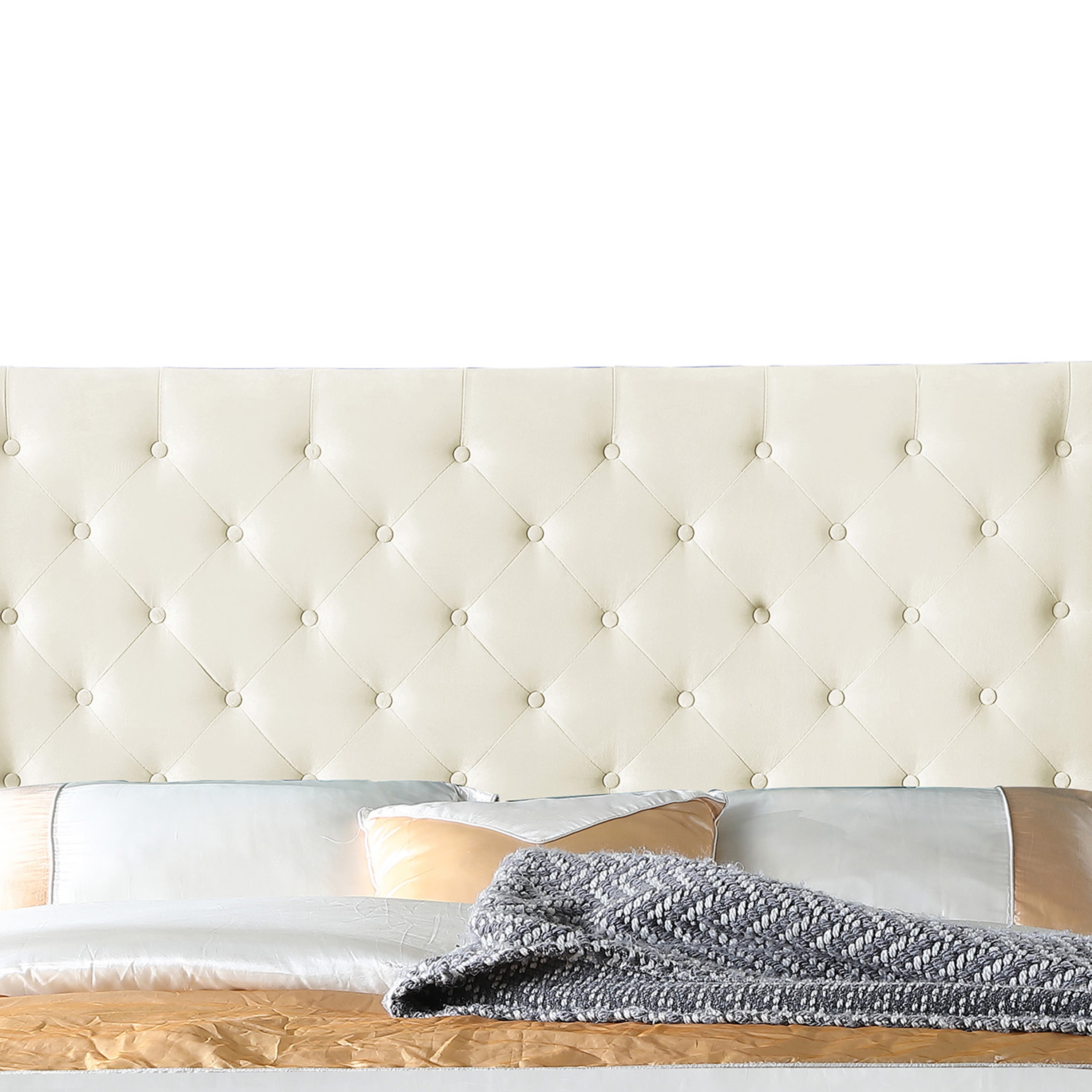 AC Pacific Modern Polyester Beige Full Platform Bed with Nailhead Trim