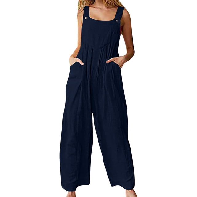 Monos, Mono de mujer con bolsillos, sin mangas, piernas anchas, monos de talla grande Tomshoo Extragrande