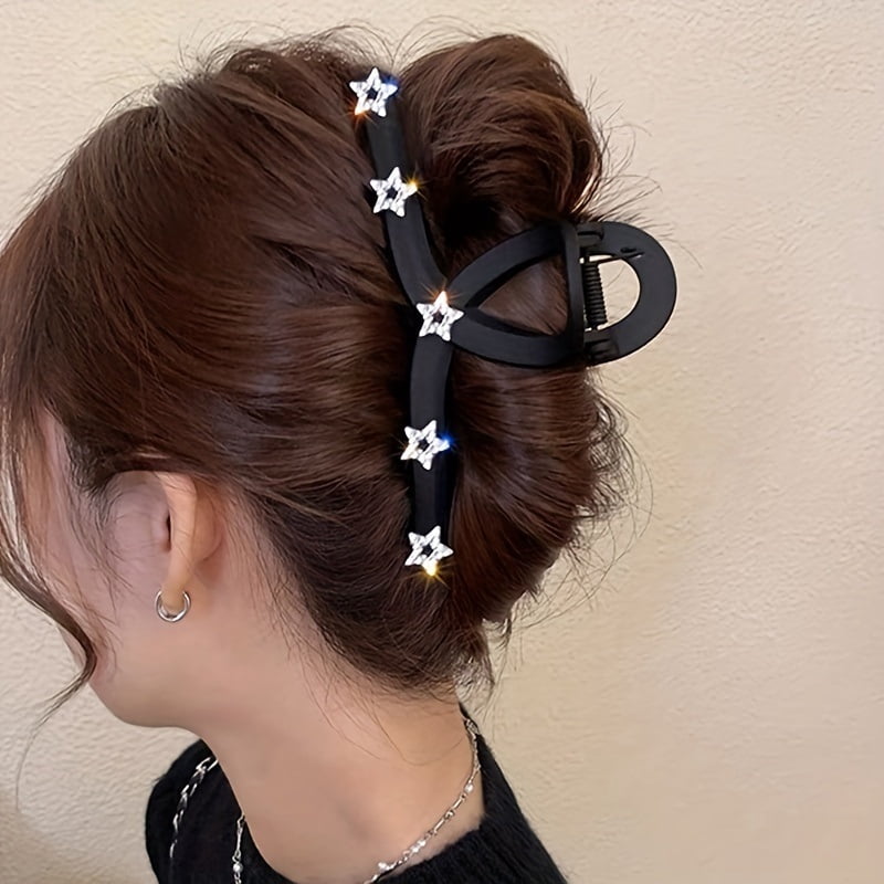 Fashionable and simple matte solid color five-pointed star rhinestone hair clip multi-functional shark clip ponytail clip on the back of the head
