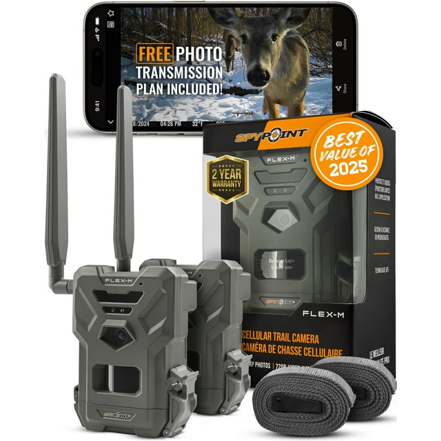 Spypoint FLEX-M Twin Pack Cellular Trail Cameras, GPS-Enabled, Night Vision, IP65 Water-Resistant, 28MP Photos, 720p Video