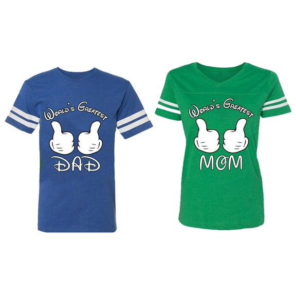 World's Greatest Dad Mom Matching Couple Cotton Jerseys (Men Royal / Women Green) (Men L / Women XXL)