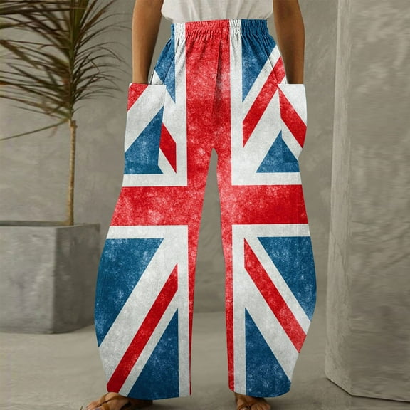 WXLWZYWL British Flag Pants Women Casual Loose Pants Sweatpants Elastic Waist with Pockets