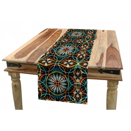 

Floral Table Runner Modern Overlapping Circle and Flora Pattern on Black Colorful Abstract Art Design Dining Room Kitchen Rectangular Runner 3 Sizes by Ambesonne