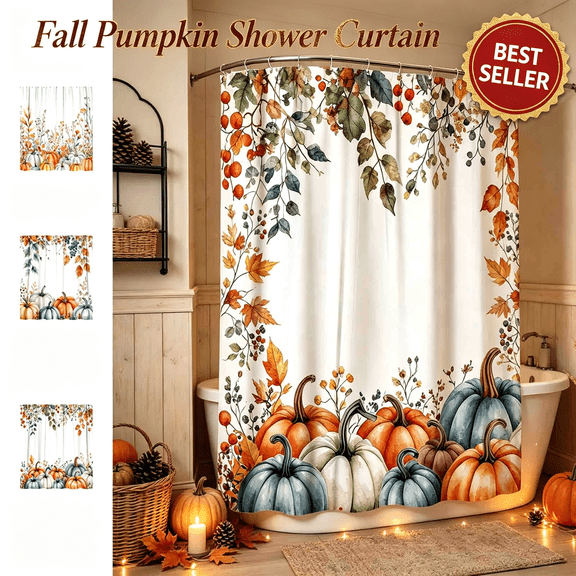 Fall Pumpkin Shower Curtain Thickened Waterproof & Easy Clean with 8 Hooks for Bathroom Bathtub Shower Fall Decor Thanksgiving Decorations by MPOISVA