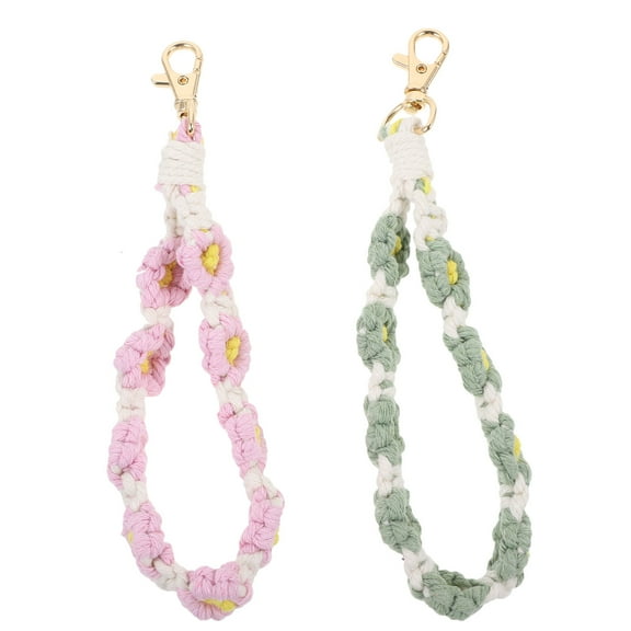 LOLIPPYY 2pcs Keychains for Women Bohemian Style Flower Wristlet Keychain Cotton Rope for Outdoor Use
