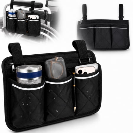 Rongsi Wheelchair Bag,Wheelchair Pouch Side Pocket,Waterproof Storage Pouches for Any Wheelchair, Mobility Scooter, Walker, Rollator Carry Accessories for Seniors Elderly Handicap