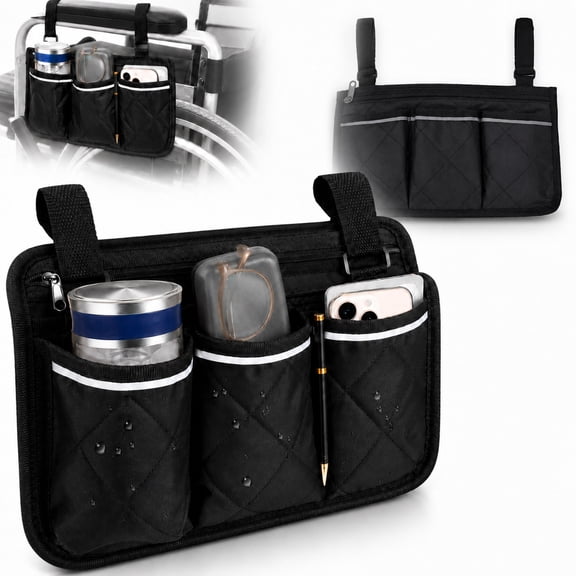 Rongsi Wheelchair Bag,Wheelchair Pouch Side Pocket,Waterproof Storage Pouches for Any Wheelchair, Mobility Scooter, Walker, Rollator Carry Accessories for Seniors Elderly Handicap