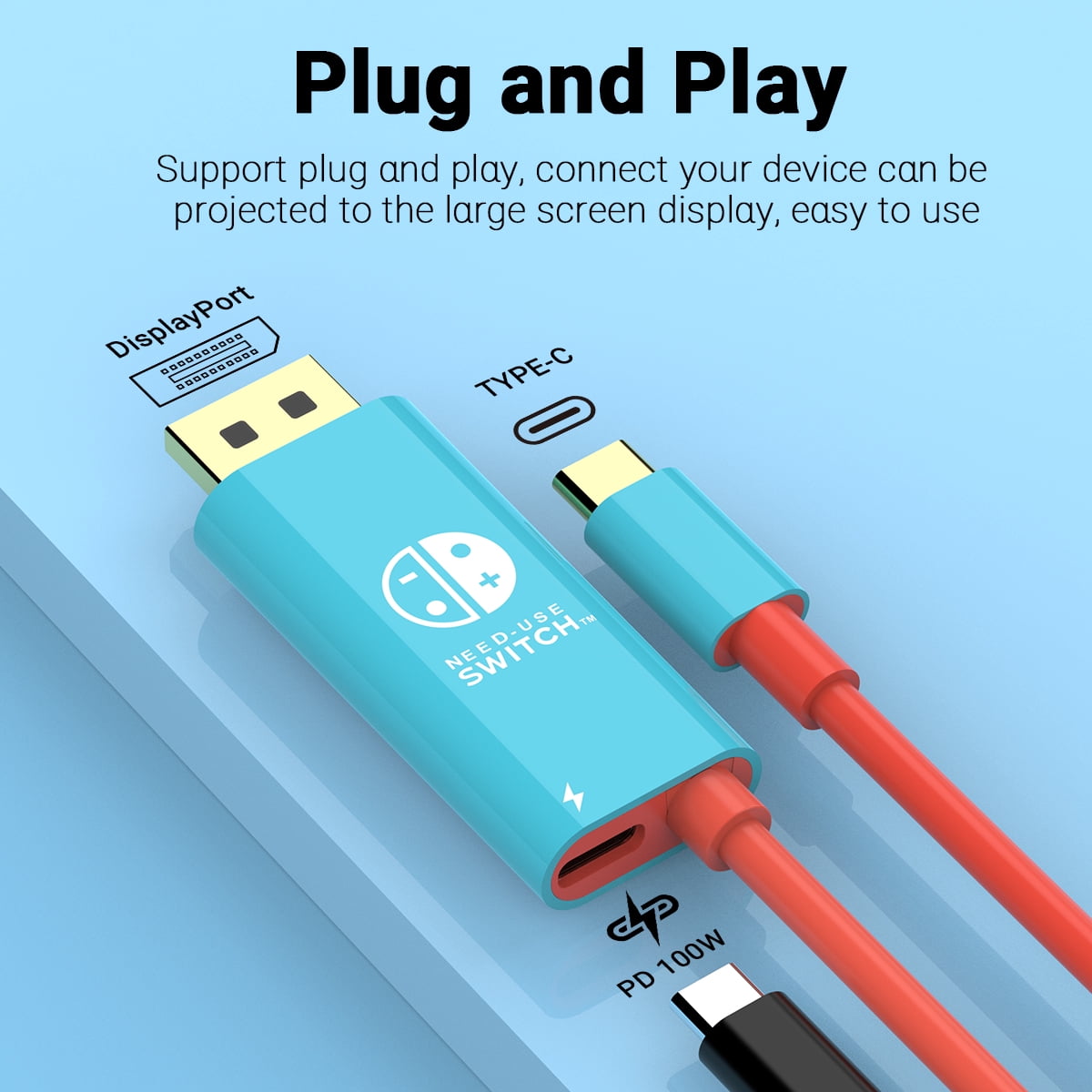 DOONJIEY 8K Type C to Displayport Conversion Cable HDTV Adapter Support Switch TV Dock for Nintendo Switch/OLED, Steam Deck,ASUS,Surface