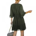 thumbnail image 4 of Femmes Mini Robe Taille Élastique Volants Robe de Soirée Ample Fit Dot Print V Cou Manches Courtes Robe Fluide, 4 of 9