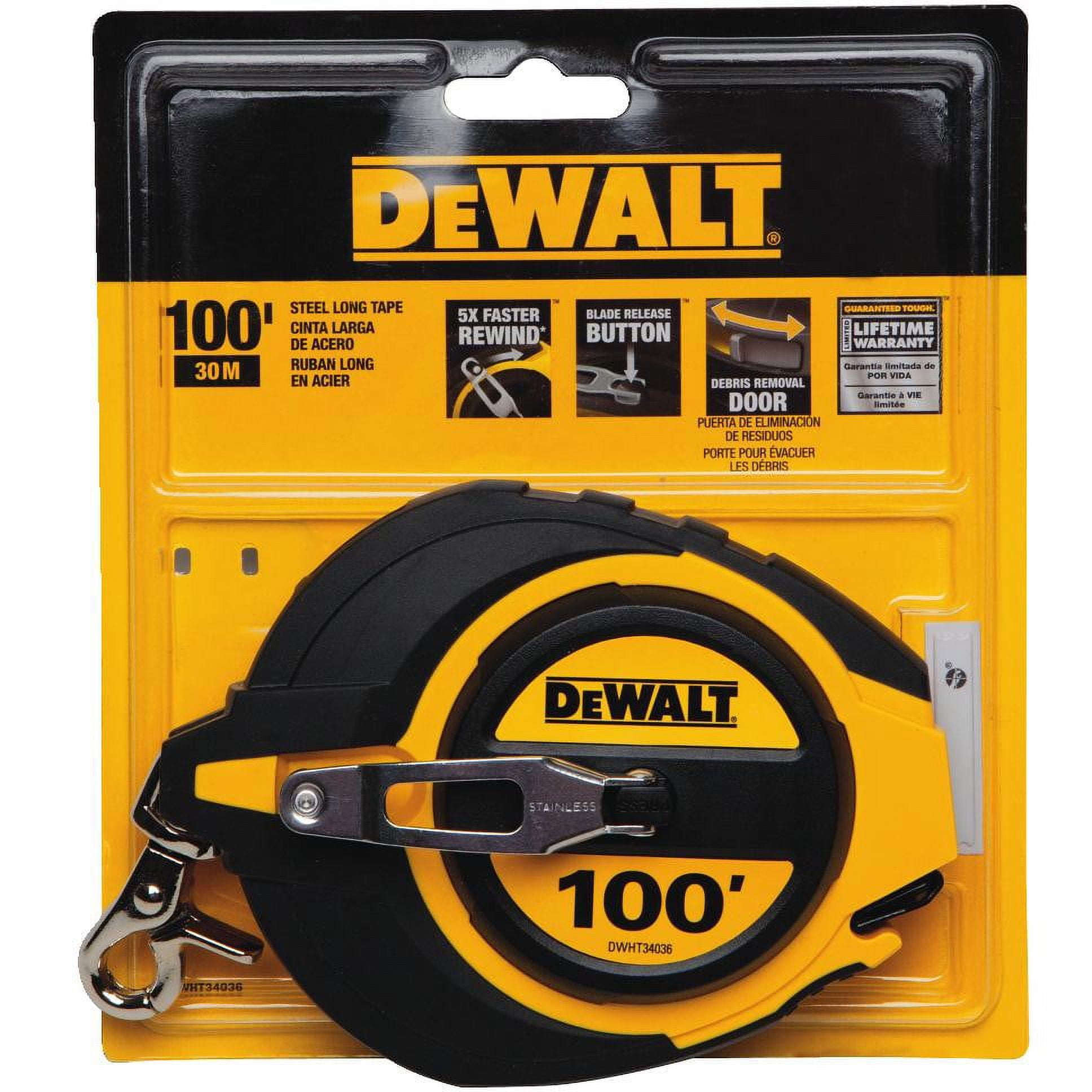 DeWalt 100 ft. L x 0.38" W Closed Case Long Tape Measure Black/Yellow 1 pk