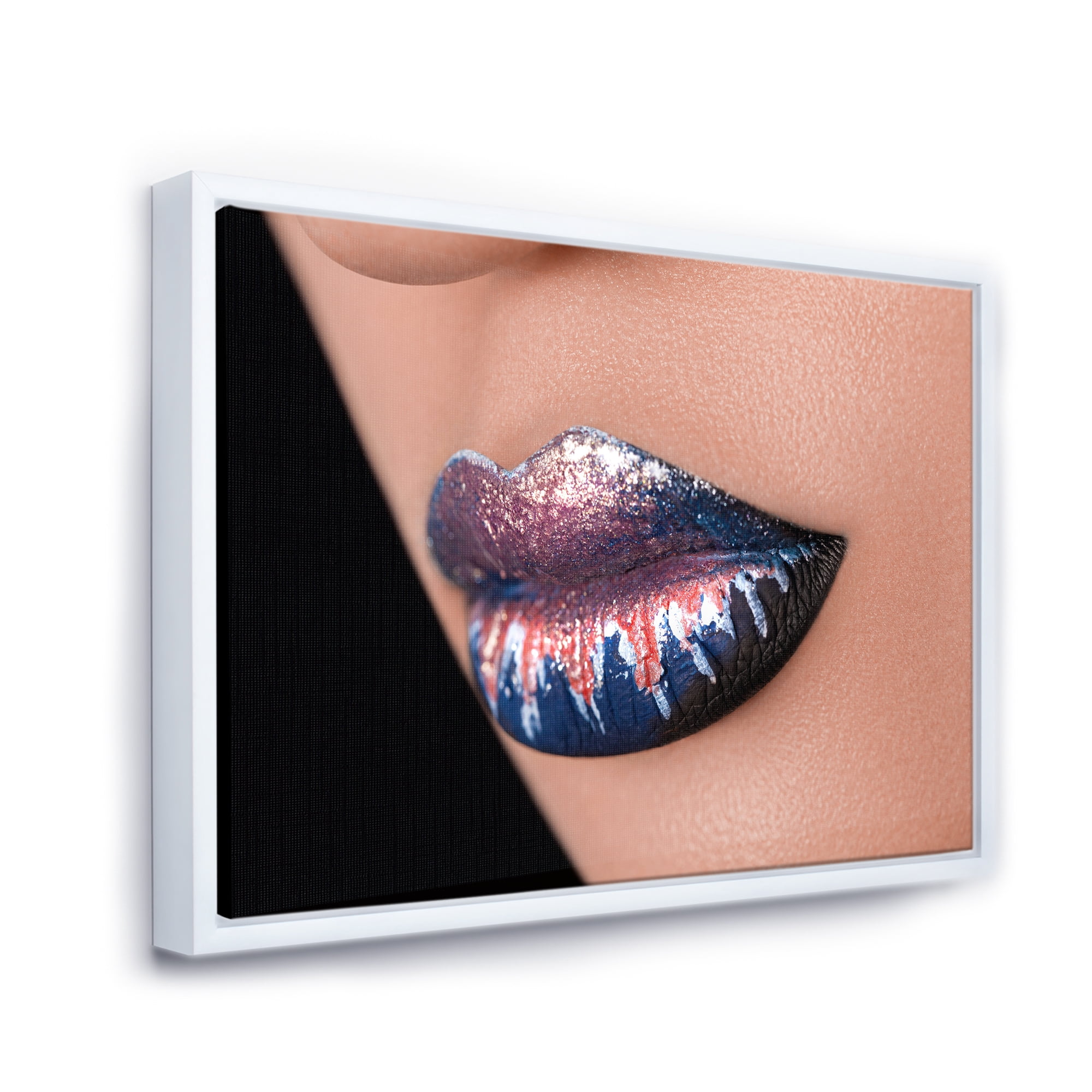 Fashion and Creative Make Up On Woman Lips 32 in x 16 in Framed Painting Canvas Art Print, by Designart