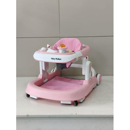 Adjustable Baby Walker with Wheels, Foldable Toddler Learning Walker with Anti-Slip Safety Pads