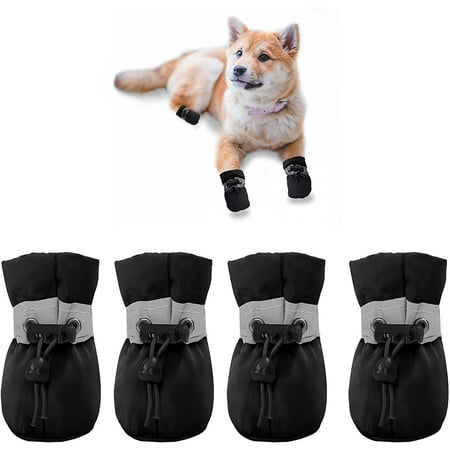 2 Pairs Small Dog Shoes  Anti-Slip Dogs Boots  Paw Protector for Winter Snowy Day  Summer Hot Pavement Dog Booties with Reflective Straps  Cat Dog Shoe for Indoor Hardfloors