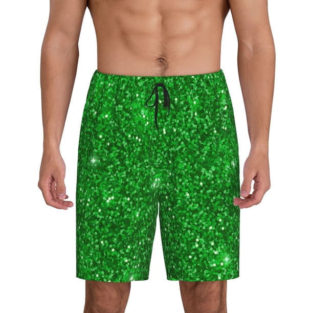 Fotbe Green Glitter Pantalones Cortos de Pijama para Hombre, Ropa de Dormir, Pantalones de Pijama Cortos para Hombre-Large