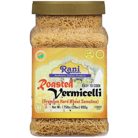 Rani Roasted Vermicelli (Roasted Wheat Noodles) 28oz (1.75lbs) 800g PET Jar ~ All Natural | Vegan | NON-GMO | Indian Origin