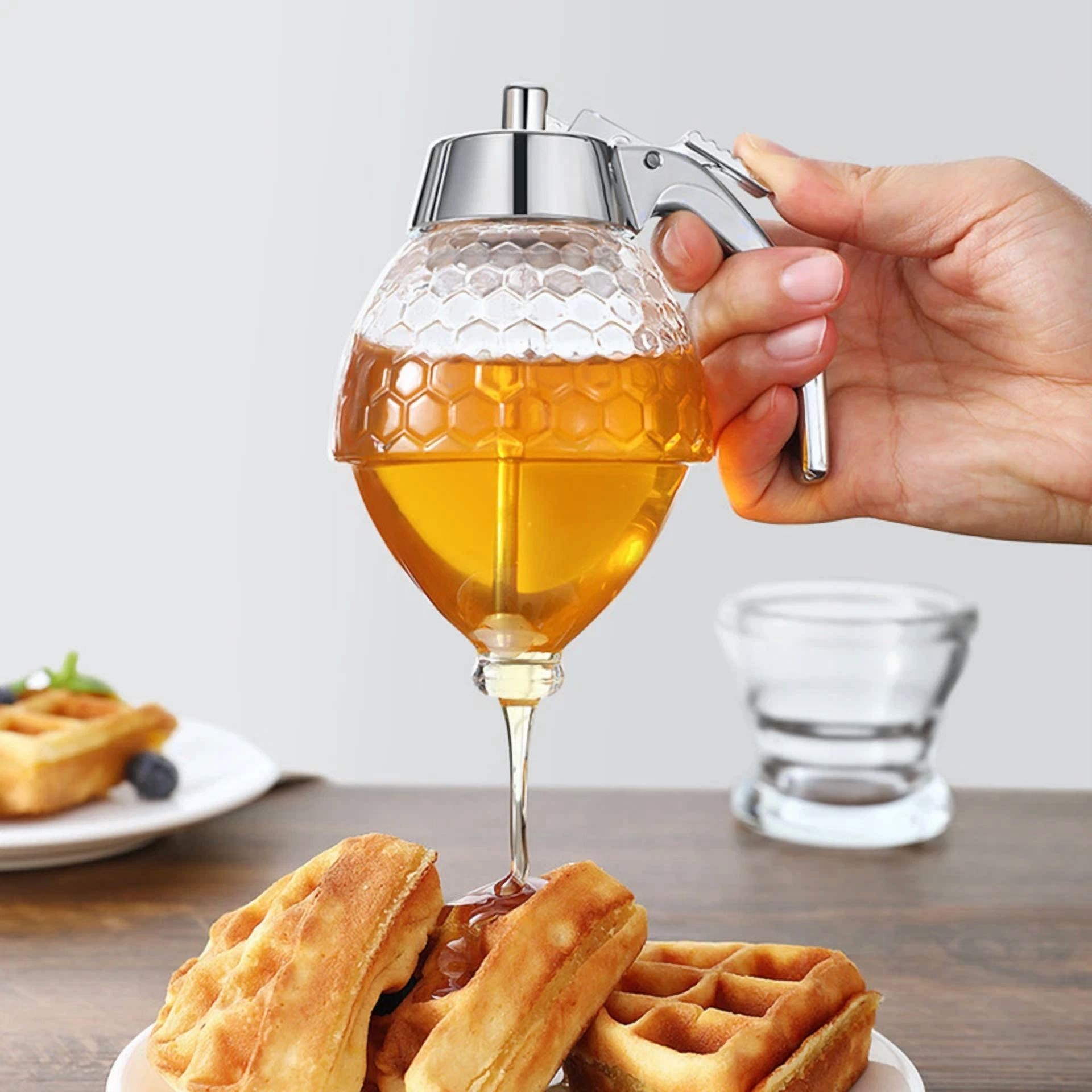 Honey Dispenser No Drip, Maple Syrup Dispenser, Honey Jar With Stand, 8 Oz Pot