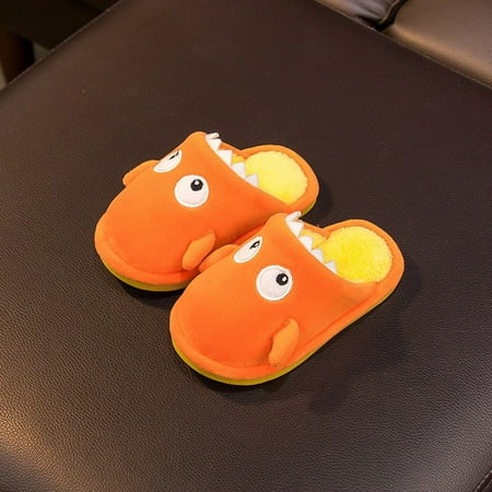 

Huilaibazo Cute Autumn Winter Boys Girls Slippers Flat Bottom Lightweight Soft Comfortable Warm Solid Color Cartoon Monster