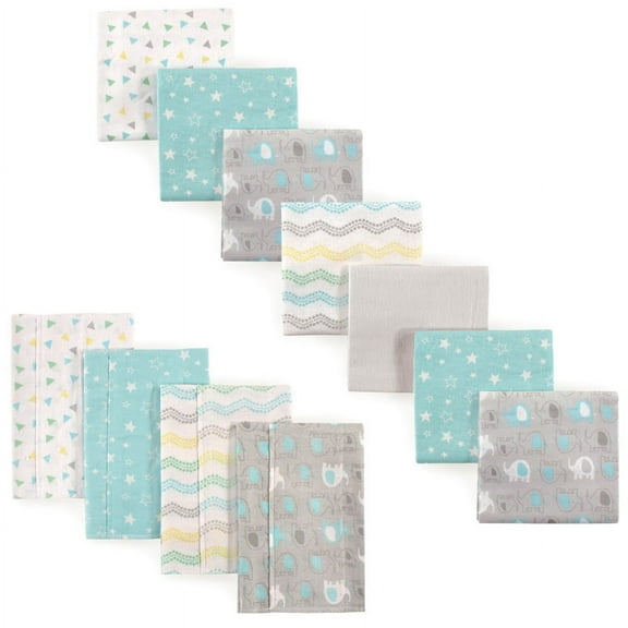 Luvable Friends Unisex Baby Cotton Flannel Burp Cloths and Receiving Blankets, 11-Piece, Basic Elephant, One Size