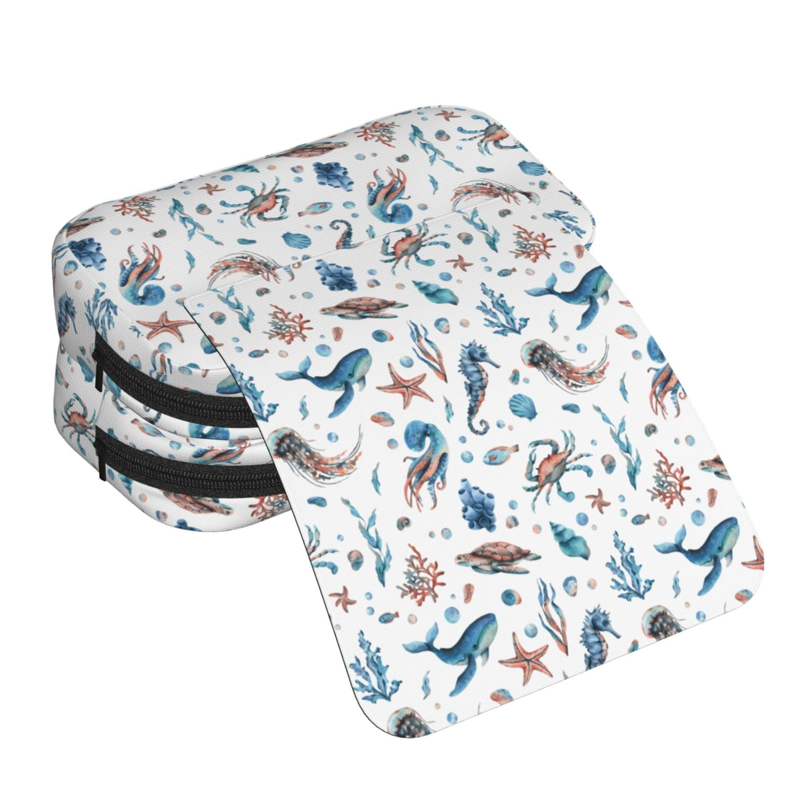Rateoe Undersea Animals Pattern Double Clamshell Pen Case, Storage Organizer with Two Zipper Compartments– Holds Up to 50 Pencils & Pens