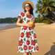 thumbnail image 4 of Balery Hand Drawn Tomatoes Vestidos sueltos de manga corta para mujer, vestidos de verano 2025, vestidos casuales de corte A con vuelo., 4 of 6