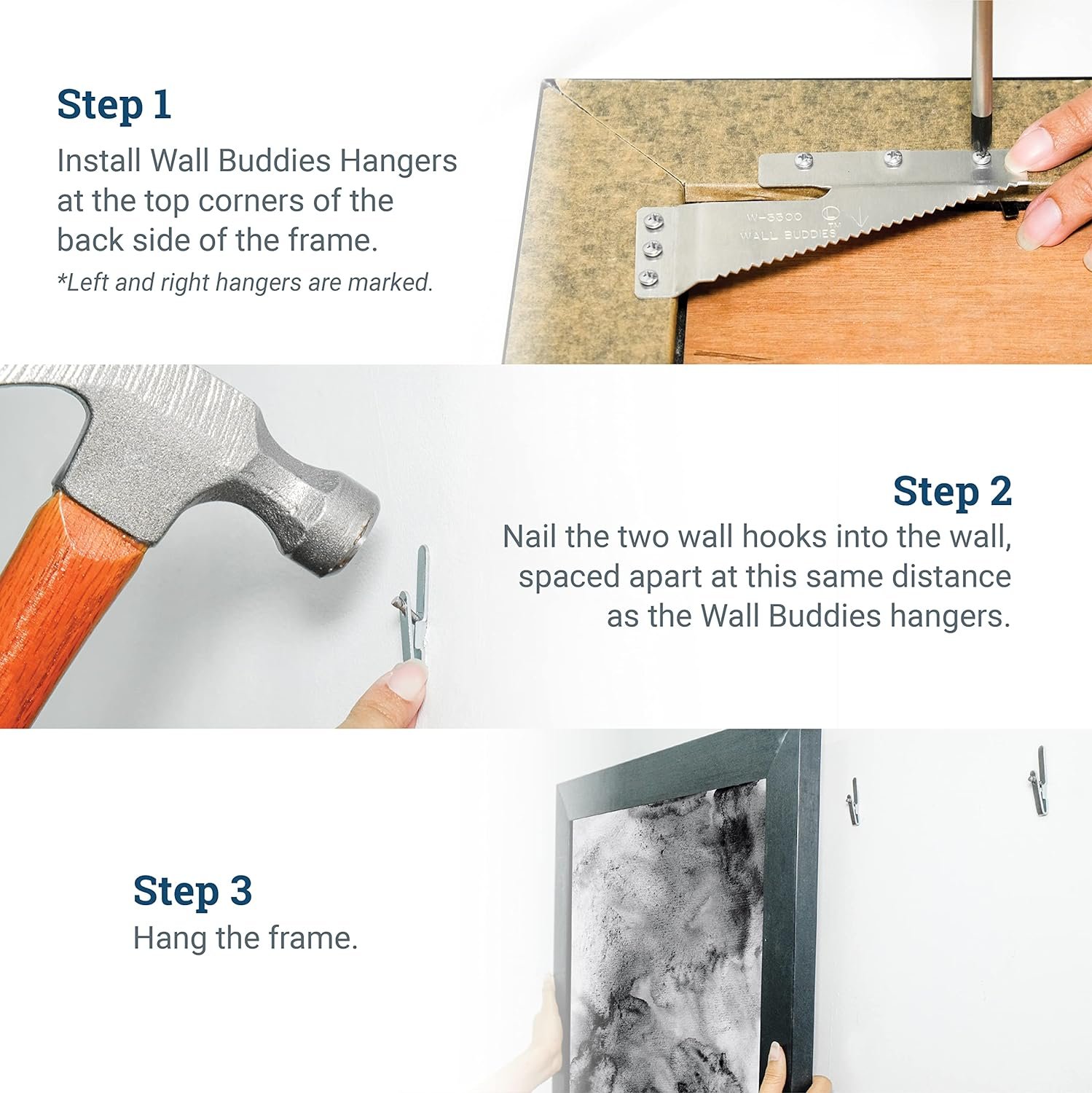 Picture Hang Solutions 60-lb Capacity Self-Leveling Wall Hangers - Complete Wall Buddies Kit for Wood Frames 5 Sets Per pack