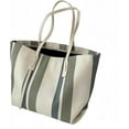 thumbnail image 2 of Shoulder Bag for Women, Canvas Tote Bags, Casual Large Capacity Handbag with Leather Strap and Zipper, Simple Vertical Stripe Style Durable Handbag for Dating, Working and Shopping, White, 2 of 7