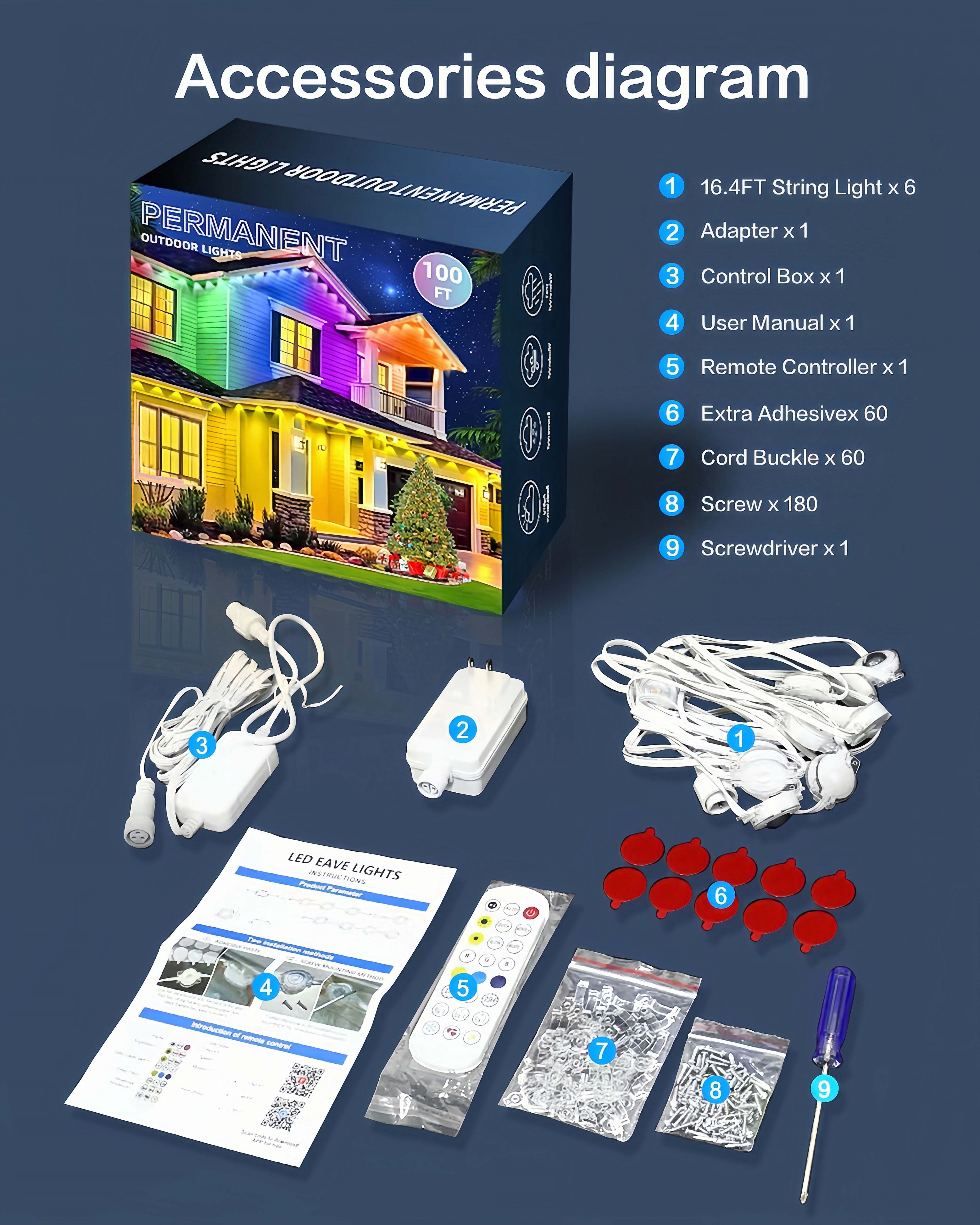 Permanent Outdoor Lights 150ft, RGBWW with IC Smart LED with 90 LED Lights, 50LM Per LED, IP68 Waterproof, App & Remote Control for Halloween Christmas Decor, Pool Party Decor and Daily Lighting, Wor