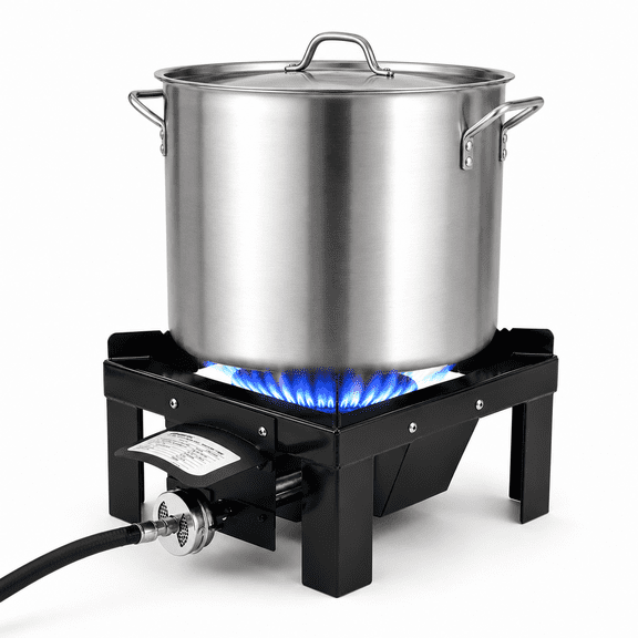 Compact Lightweight Outdoor Propane Burner, 80,000 BTU Portable Gas Cooker with Hose & Regulator for Camping, Turkey Fry & Backyard Cooking