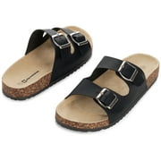 Alpine Swiss Womens Double Strap Contour Sandals Slip on Buckle Slides Vegan Leather Footbed Sandal Ergonomic Cork-Inspired Sole Summer Footwear