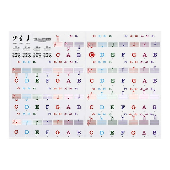 Piano Key Stickers Staff Notation Suitable for 88 54 61 Keyboards Remove Reusable Music Education Tool Practice Labels