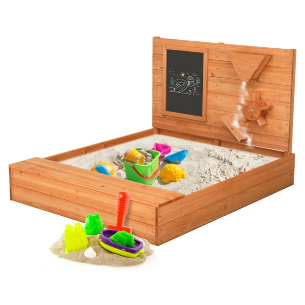 Ktaxon Wooden Sandbox with Blackboard, Sand Wall, Sand Boxes with Bench