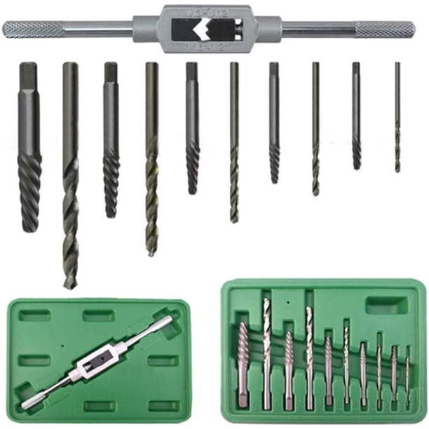 Juego de extractores de tornillos dañados de 11 piezas, quite el tornillo de cabeza rota y el juego de brocas extractoras de pernos, extractor de pernos de llave de troquel ajustable