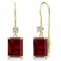Gem Stone King 14K Yellow Gold Red Garnet and Lab Grown Diamond Earrings for Women | 5.35 Cttw | Gemstone January Birthstone | Octagon 9X7MM