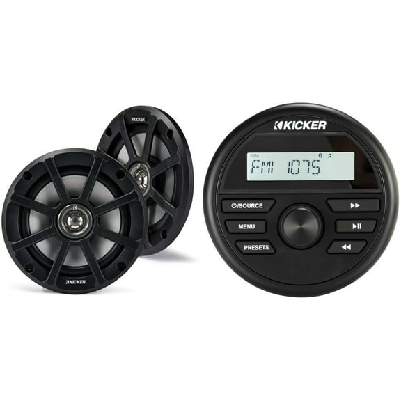 Kicker 46KMC2 Marine Gauge-Style Source & 51PSC654 6.5" Powersports Speakers bundle
