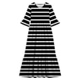 thumbnail image 4 of BLTIBY Boho Dresses for Girls Striped Printed Crew Neck Maxi Dress Summer Dresses with Pockets Black 11-12 Years, 4 of 7