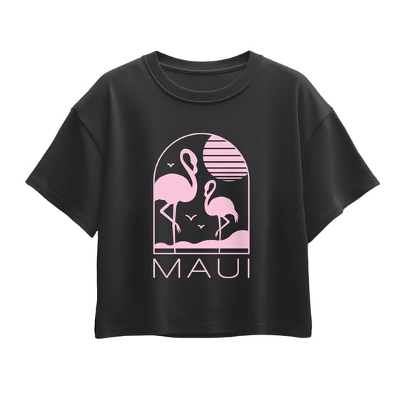 Instant Message - Maui Flamingos Short Sleeve Boxy Graphic T-Shirt