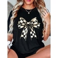 thumbnail image 1 of Camiseta deportiva de manga corta con estampado de lazo a cuadros blancos y negros - Camiseta informal de cuello redondo para mujer, de elasticidad media, para todas las estaciones. Para adultos, homb, 1 of 6