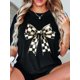 thumbnail image 1 of Camiseta deportiva de manga corta con estampado de lazo a cuadros blancos y negros - Camiseta informal de cuello redondo para mujer, de elasticidad media, para todas las estaciones. Para adultos, hom, 1 of 6
