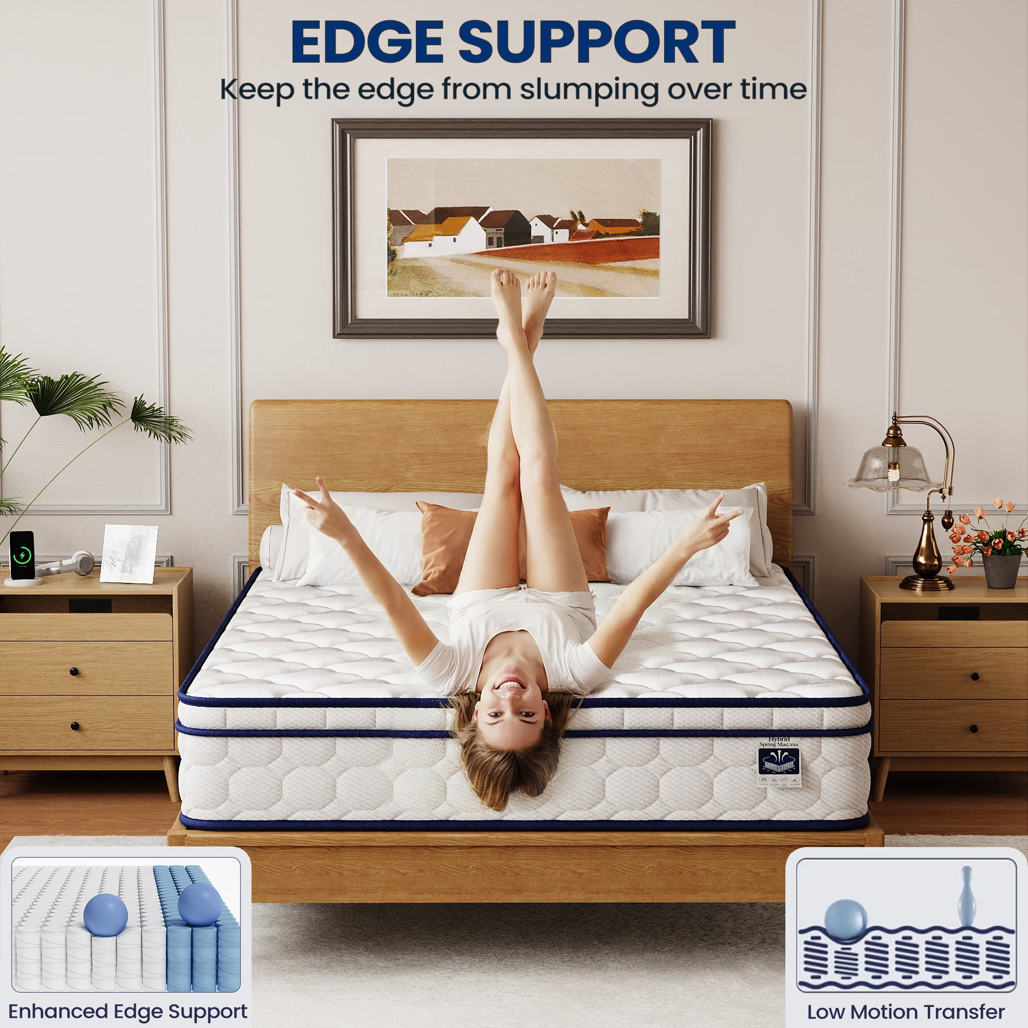 Full Mattress, 10 Inch Memory Foam Hybrid Mattress with Individual Pocket Spring, Motion Isolation, Upgrade Zoned Support, Strengthen Edge Support, Medium Firm, Pressure Relief, CertiPUR-US Certified
