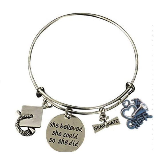 Cheer Graduation Bangle Bracelet - Graduation She Believed She Could, So She Did. Gift, Perfect Gift for Graduates, 2024 Edition.