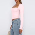 thumbnail image 3 of Camiseta Pivanzore para mujer, cuello cuadrado, manga larga, rosa, talla L, 3 of 5