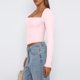 thumbnail image 3 of Camiseta Pivanzore para mujer, cuello cuadrado, manga larga, rosa, talla S, 3 of 5