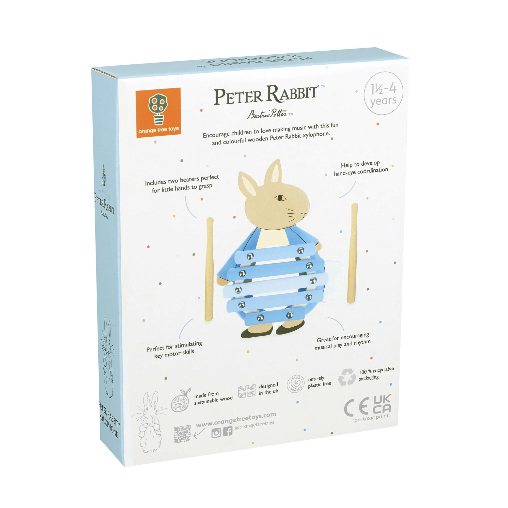 Peter Rabbit: Xylophone - Wooden Musical Instrument Shaped As Peter Rabbit, 2 Drumsticks, Animal Developmental Licensed Toy, Toddler & Kids Ages 3+