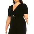 thumbnail image 6 of Women's Plus Size V-neck Sheath Dress with Buckle Accent and Puff Sleeves, 6 of 6