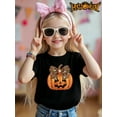 thumbnail image 2 of Halloween Vibes Pumpkin Wearing Bow Patterned Novelty Graphic Kid T-Shirt Casual  Style With 100% Cotton Fabric,Suitable for Boys And Girls,Size From 3T-13Y,Ideal Gift for Kids, 2 of 5