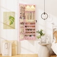 thumbnail image 4 of Costway Mirrored Wall & Door Mounted Jewelry Cabinet Storage Organizer with Lights&Drawer Pink, 4 of 10