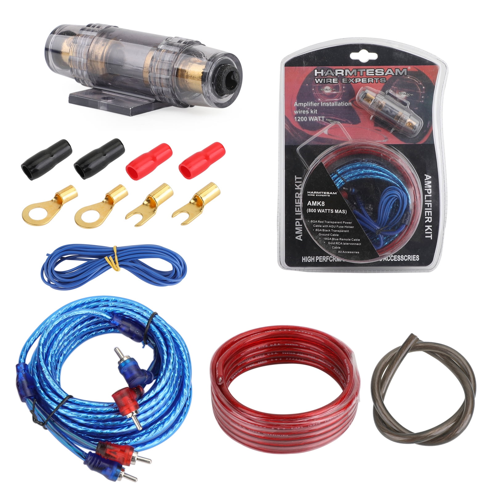 Indsigt håndtag raket 1200W 17ft Cable 18GA Car Amplifier Wiring Kit Audio RCA Sub FUSE Wiring  Wire - Walmart.com