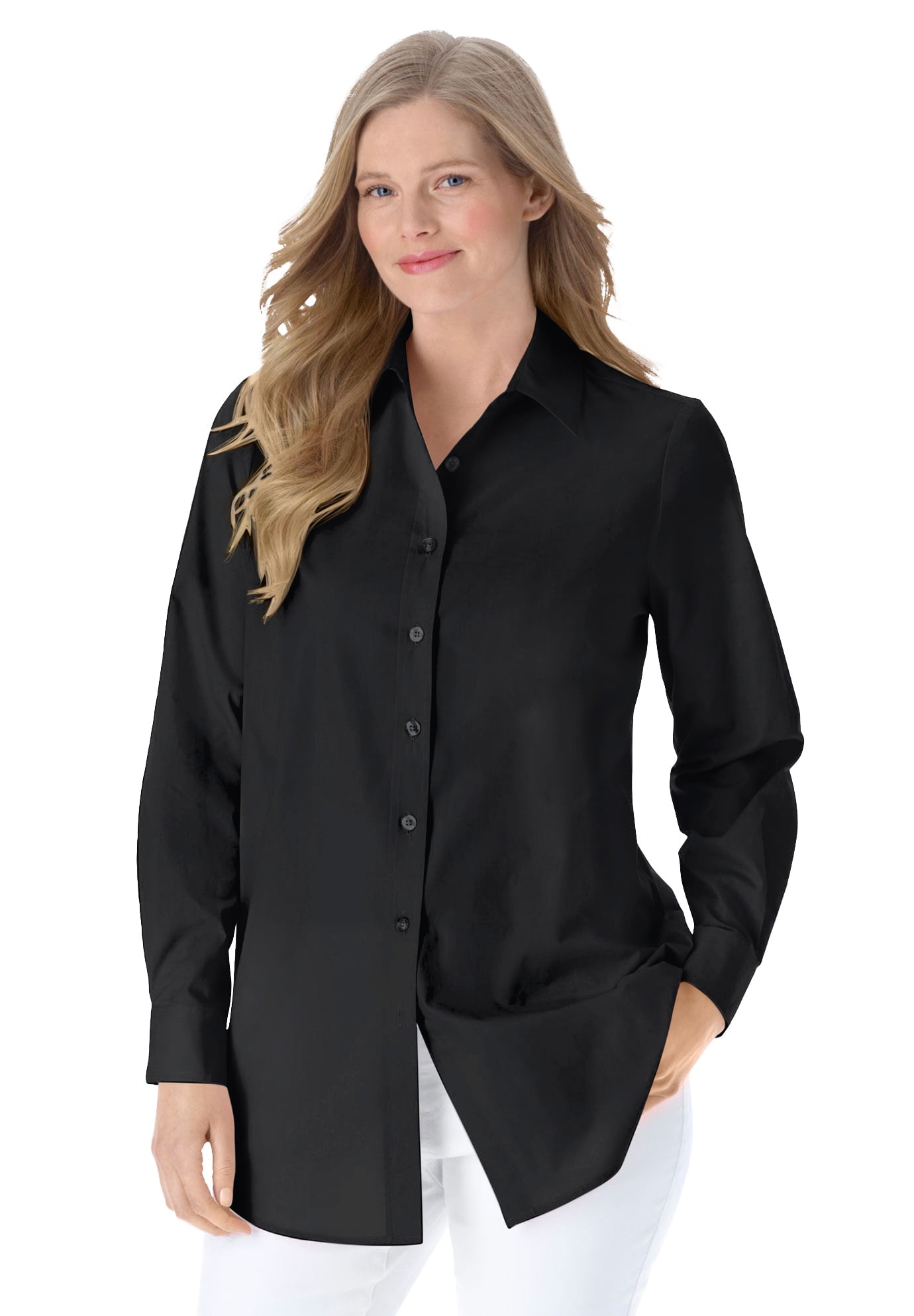 Woman Within Womens Plus Size Perfect Long-Sleeve Button Down Shirt