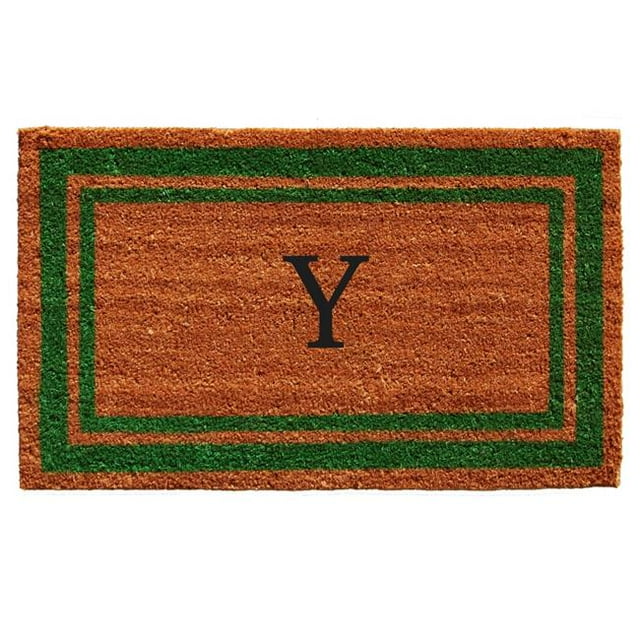 Calloway Mills 153012436Y 24 x 36 in. Green Border Monogram Rectangular Doormat, Natural - Letter Y